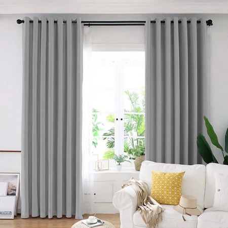 Draperie din catifea blackout cu inele negre, Madison, 150x265 cm, densitate 700 g/ml, Spanish Gray, 1 buc