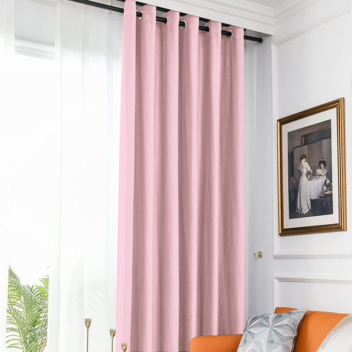 Set draperie din catifea blackout cu inele negre, Madison, 200x240 cm, densitate 700 g/ml, Queen Pink, 2 buc
