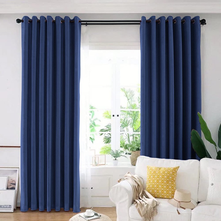 Draperie din catifea blackout cu inele crom, Madison, 250x240 cm, densitate 700 g/ml, Black Pearl, 1 buc