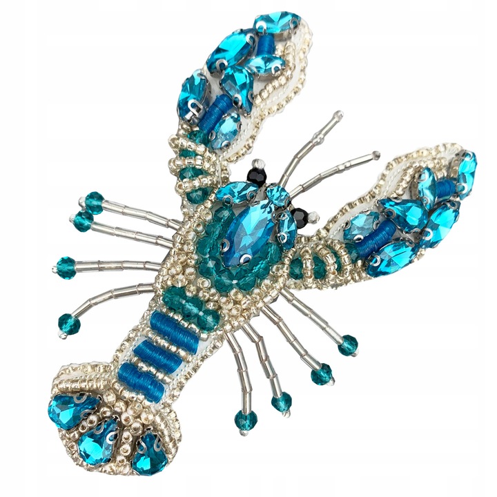 Petic Textil, Little Angel, Homar, zircon, margele, paiete, Albastru, 6 cm x 10 cm