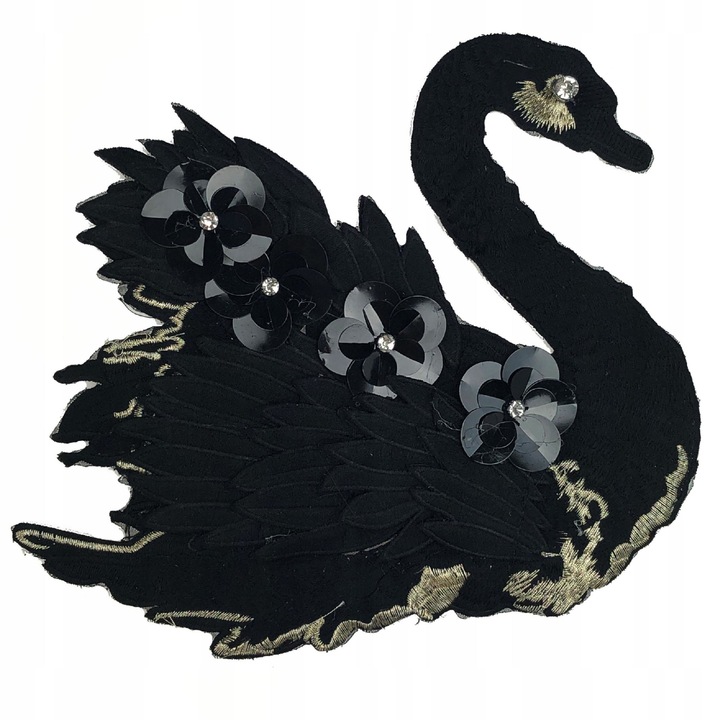 Petic Textil, Little Angel, Swan, Zircon, paiete, Negru, 23 cm x 20.5 cm