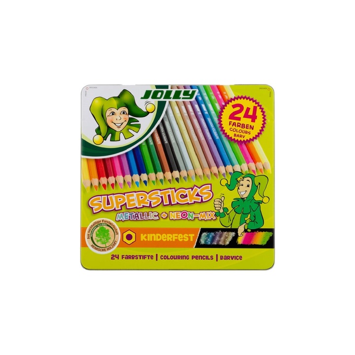 Комплект от 24 цветни молива Jolly Mix, метална кутия