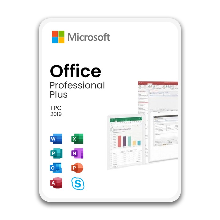 Licenta Microsoft Office 2019 Professional Plus, compatibil cu Windows 10 si 11, Stick USB inclus