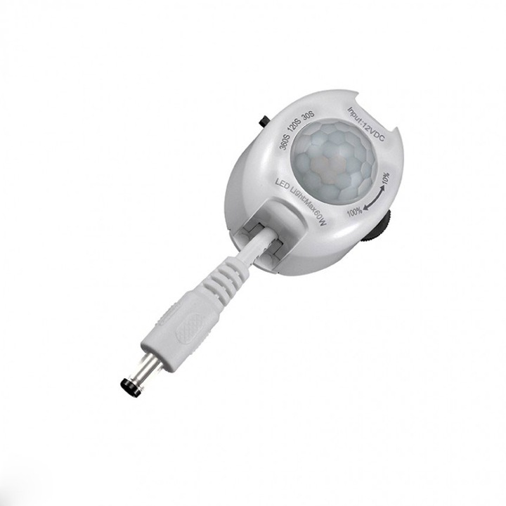 Mini senzor de miscare, Lightex, Pentru banda LED, Alb