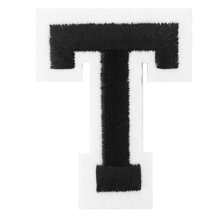 Petic Textil, Little Angel, Scrisoare T, Alb/Negru, 3.8 cm x 5 cm