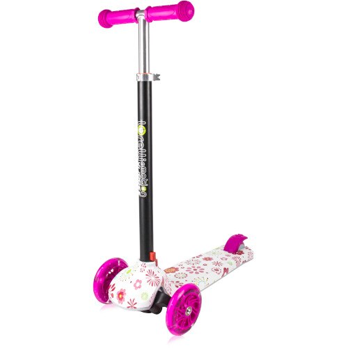 Trotineta Pliabila Lorelli Scooter Yuppee cu Leduri, Pink Garden