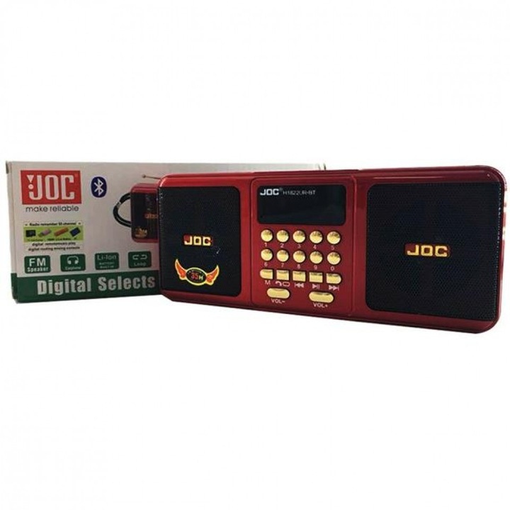 Radio portabil, Bluetooth, USB, SD, afisaj, baterie reincarcabila, negru/rosu