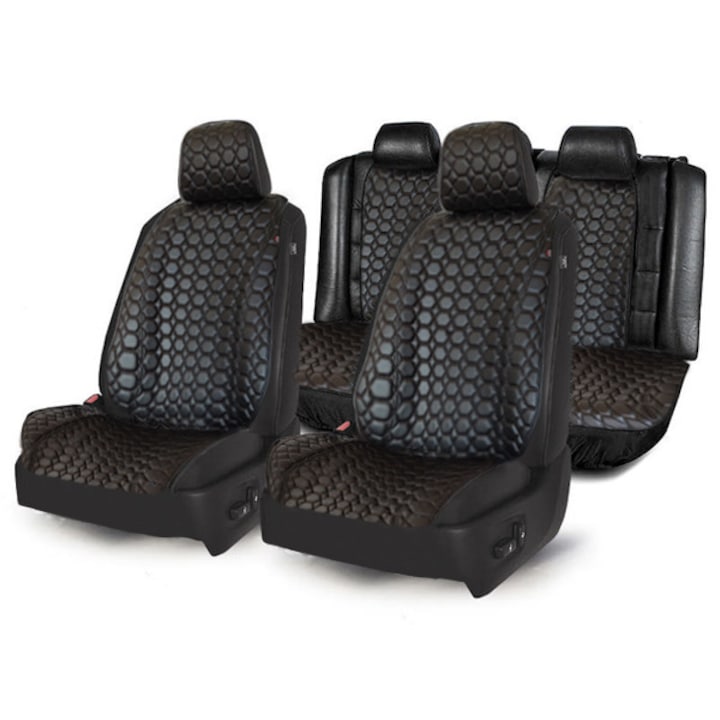 Комплект калъфи за столчета за кола, универсални, HOT AUTO, ЕКО кожа, 7 части, черни