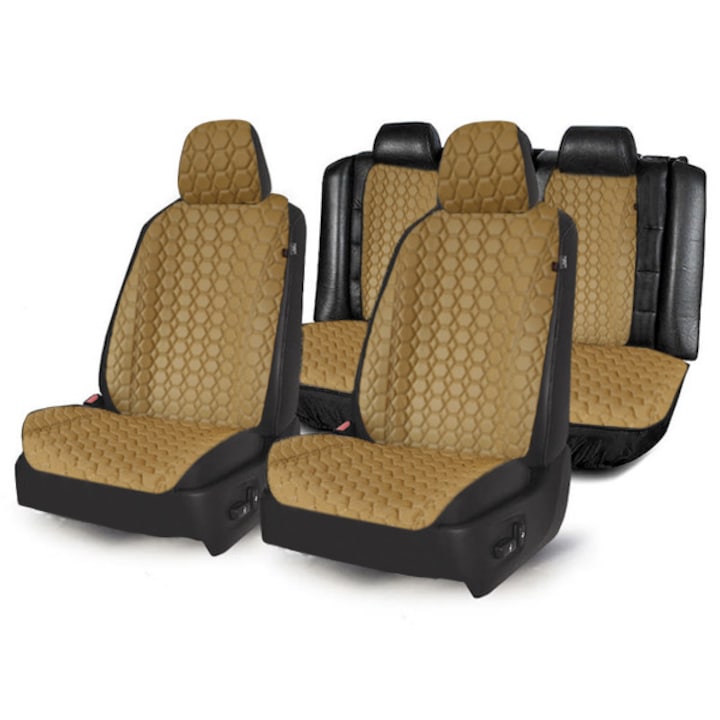 Комплект калъфи за столчета за кола, универсални, HOT AUTO, ЕКО кожа, 7 части, бежови