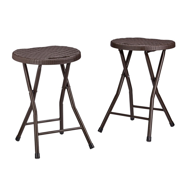 Комплект 2 сгъваеми стола BASTIAN, височина 45см, товароносимост 120кг, кафяви, Relaxdays