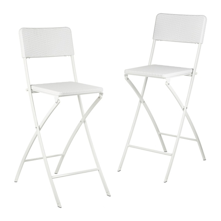 Комплект 2 сгъваеми бар стола BASTIAN, бели, 115x44x63 см, RelaxDays