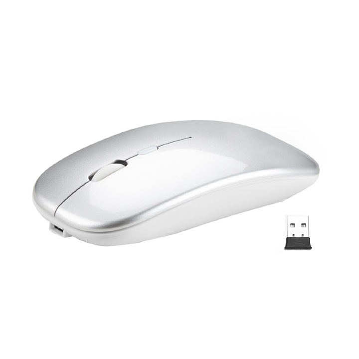 Безжична мишка, ZYuuan, двоен режим, зареждане, заглушаване, светене, 2.4G, сребриста