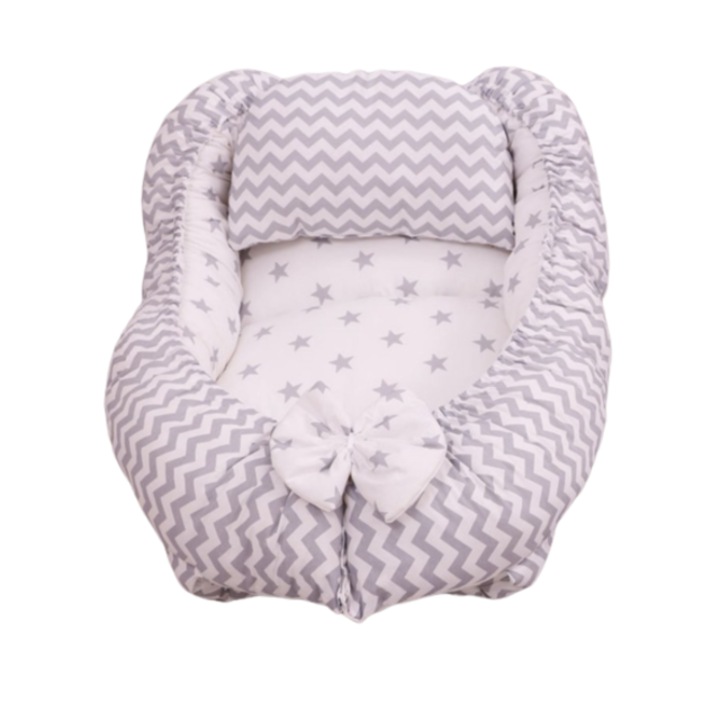 Cuib pentru bebelusi, Ccoccoo Bebe, Cu perna, 83 cm, Gri