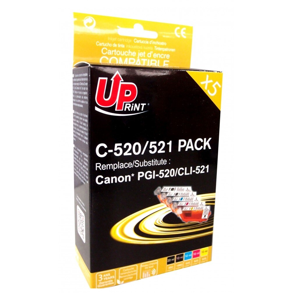 Set cartuse cerneala UPRINT CJ521UPP5 Cyan/Magenta/Galben/Negru, 1 x 20 ml si 4 x 10 ml, compatibil PGI520/CLI521