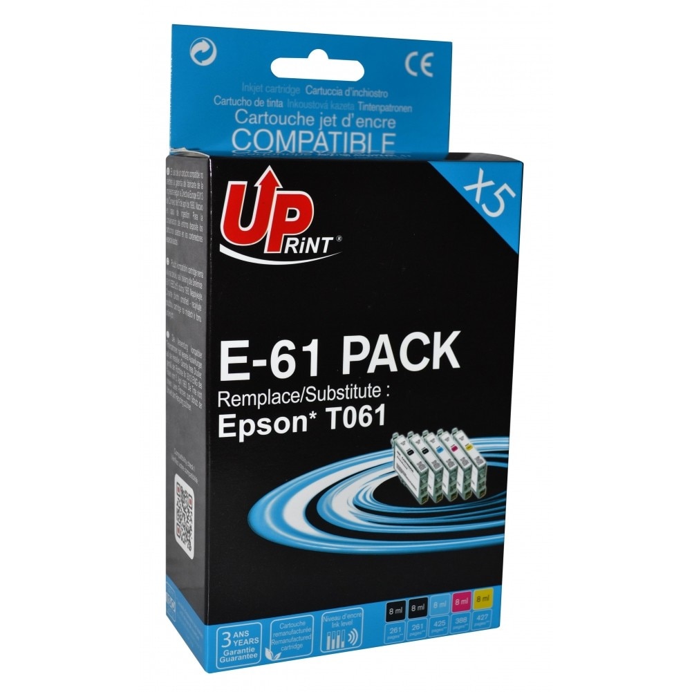 Set cartuse cerneala UPRINT EJ61UPRP5 Cyan/Magenta/Galben/Negru, 5 x 8 ml, compatibil T061