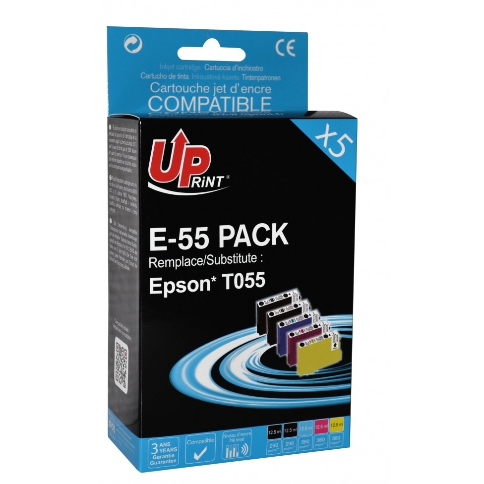 Set cartuse cerneala UPRINT EJ55UPP5 Cyan/Magenta/Galben/Negru, 5 x 12 ml, compatibil T0553