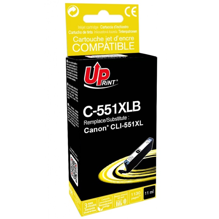 Uprint tintapatron fekete CJ551XLBUP, 11ml, kompatibilis CLI-551XL, Canon IP7250/MG5450/MG5550/MG6450/MG7150/MX925