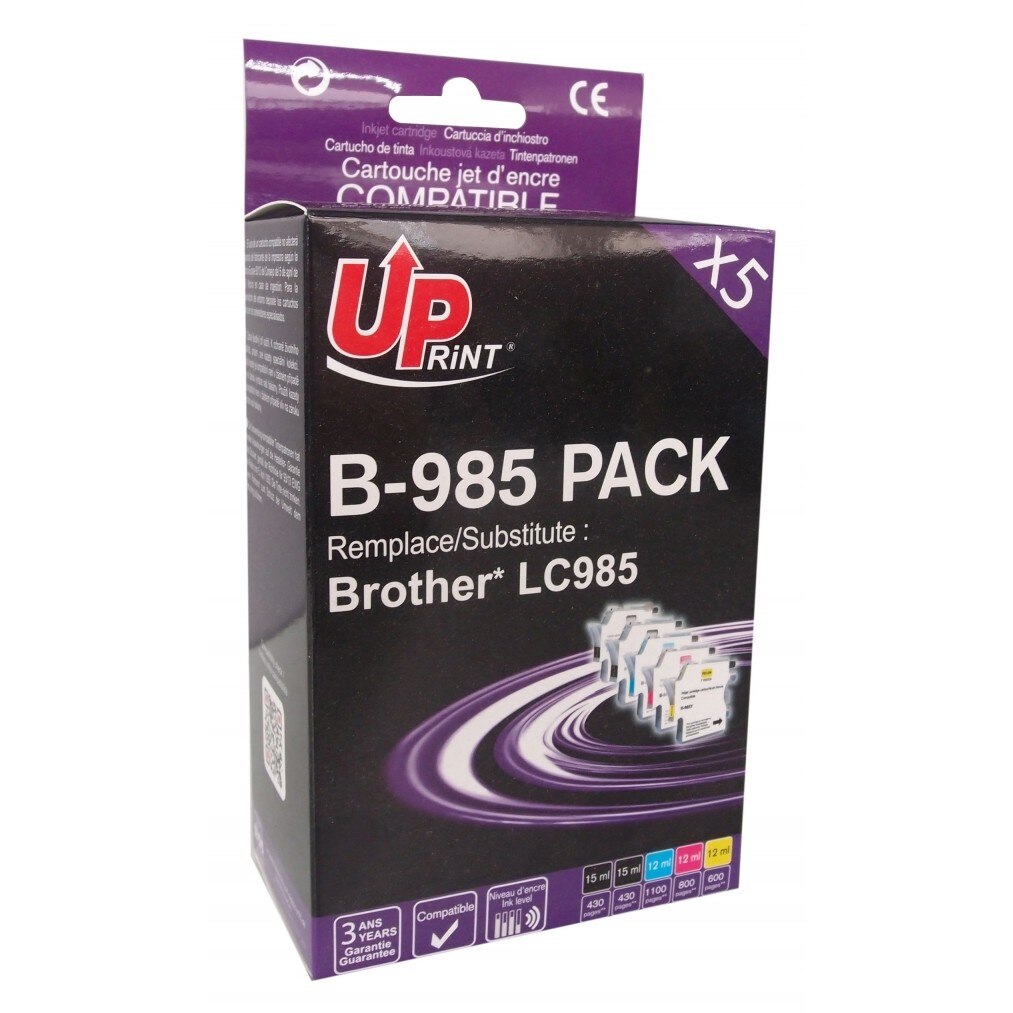 Set cartuse cerneala UPRINT BJ985UPP5 Cyan/Magenta/Galben/Negru, 2 x 15 ml si 3 x 12 ml, compatibil LC985
