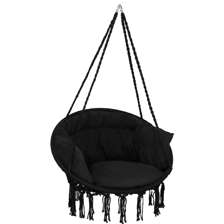 Scaun rotund tip leagan suspendat, negru, 120x80x79 cm, pana la 150 kg