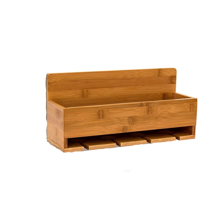 Suport sticle vin si pahare, 4 compartimente, bambus asiatic, maro natur, 36 x 11,5 x 17 cm