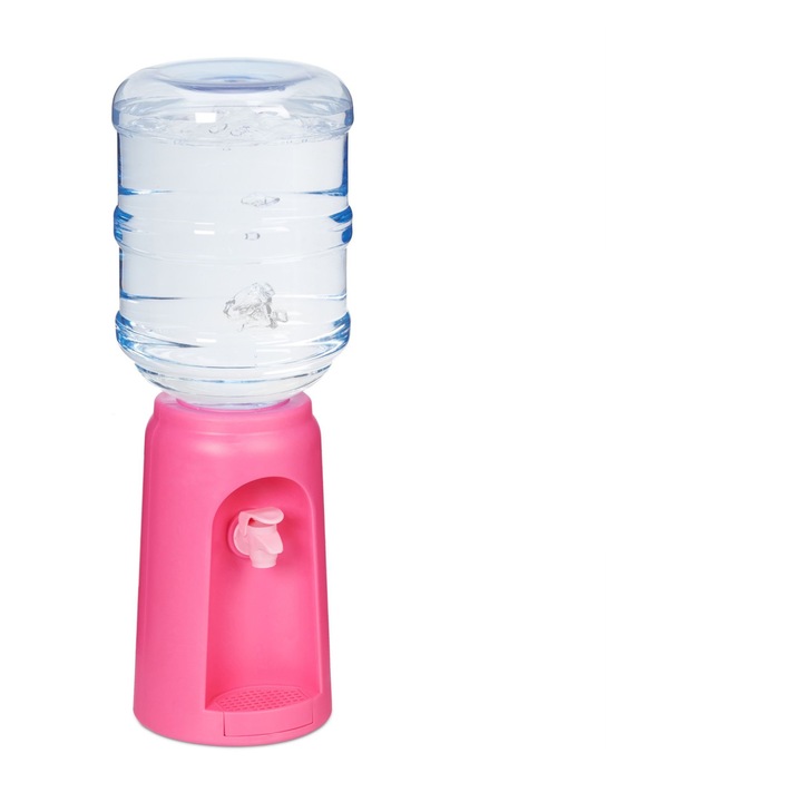 Dozator de apa, cu robinet, tava grila pentru colectarea apei, 4,5 L, roz, 47,5 x 17 cm