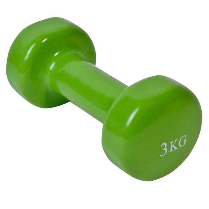 Gantera antrenament, verde, cauciuc, 3kg, 17.5 cm