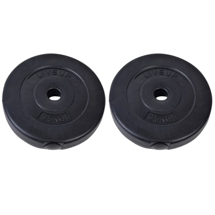 Set 2 discuri pentru haltere sau gantere, negre, 2 x 2.5 kg