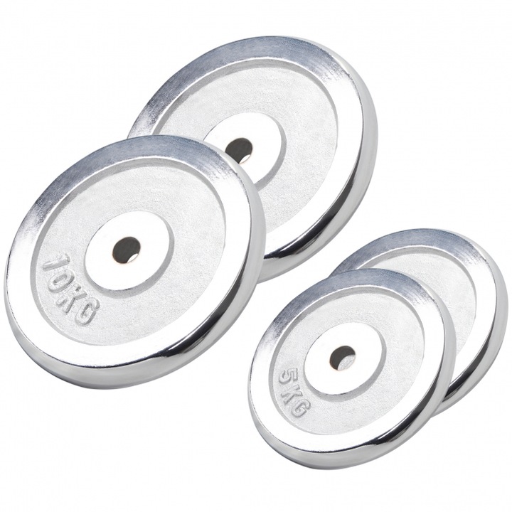 Set discuri metalice, Gorilla Sports, Cromat, 30/31mm, 30 kg, 2 x 5 Kg, 2 x 10 Kg