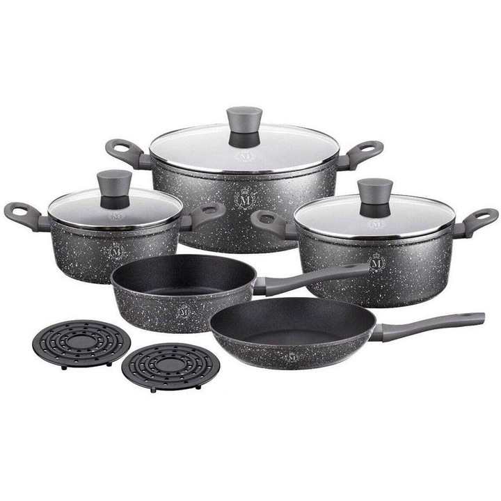 Комплект съдове peterhof meisterklasse mk 1016, 7 части, незалепващо покритие, сив