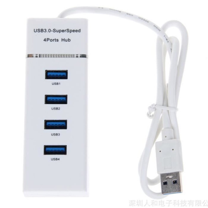 USB 3.0 хъб, 4 порта, LED осветление, 30 см, бял