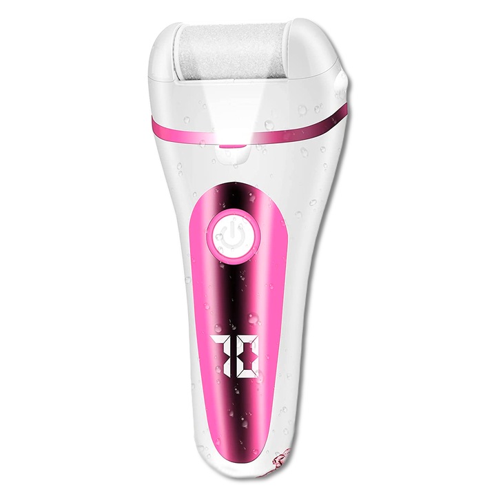 Kalusz és száraz bőr eltávolító Calus Neo™ Foot Polisher V601, digitális kijelző, LED világítás, USB töltés, további vég és 3 mikroásványi görgő, 2000 ford./perc, rózsaszín