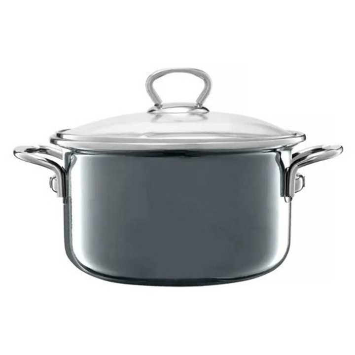 Oala email Emalia Olkusz cu capac 20 cm 2.6L gri Optimum