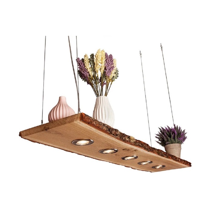 Corp de iluminat suspendat Cojom Primavara, cinci becuri din lemn masiv netivit