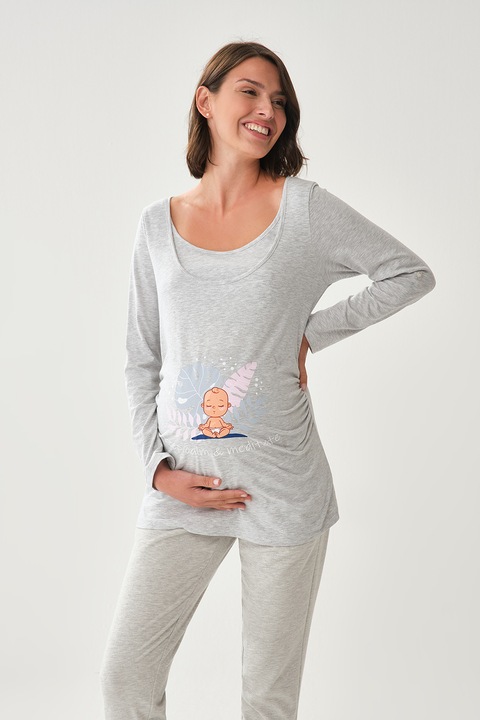 DAGI, Bluza de pijama pentru gravide, Gri melange, 2XL