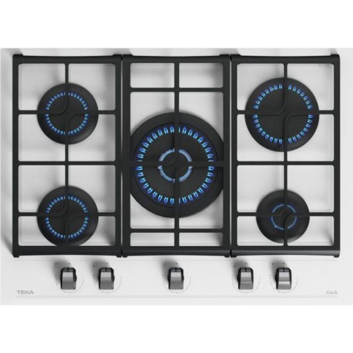 Plita incorporabila Teka GZC 75330 XBC, Gaz, Sticla, 5 zone de gatit, 70 cm, Alb