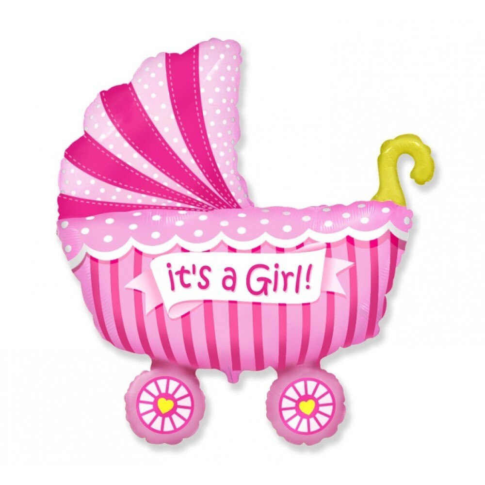 Balon folie 61cm, Roz, figurina carucior It’s a Girl