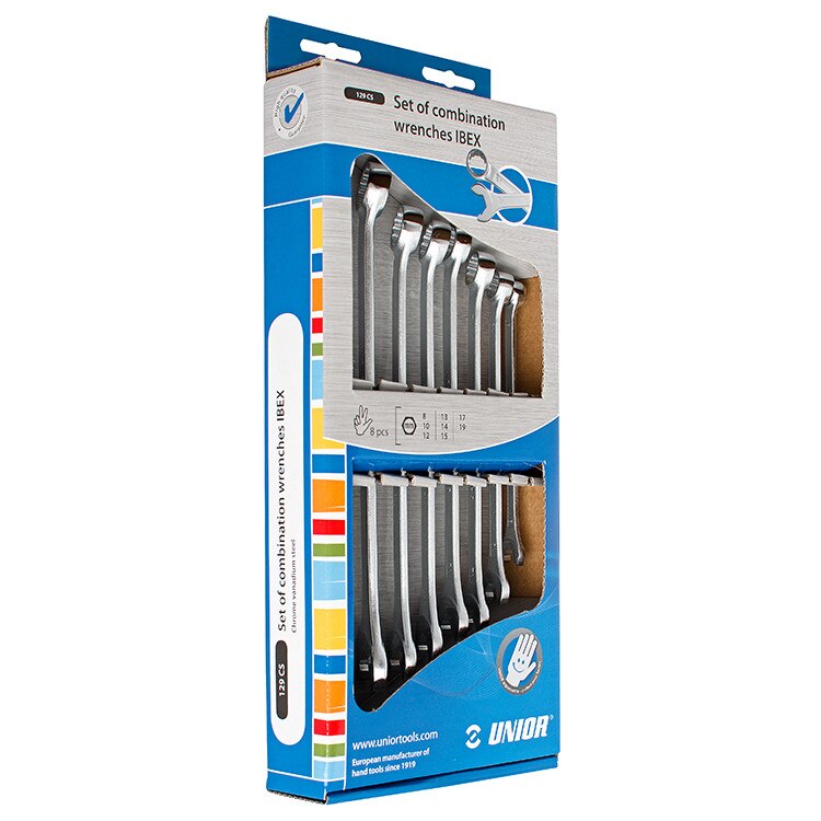 Set de chei combinate IBEX in cutie de carton, marca Unior, N0: 8, 10, 12, 13, 14, 15, 17, 19 mm