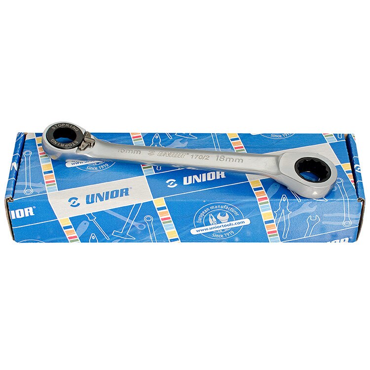 Set de chei inelare duble drepte cu clichet in cutie de carton, marca Unior compus din 6 piese