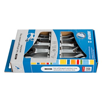Set de chei forjate inelare cu clichet, in cutie de plastic, marca Unior compus din 6 piese Set de chei forjate inelare cu clichet, in cutie de plastic, marca Unior compus din 6 piese