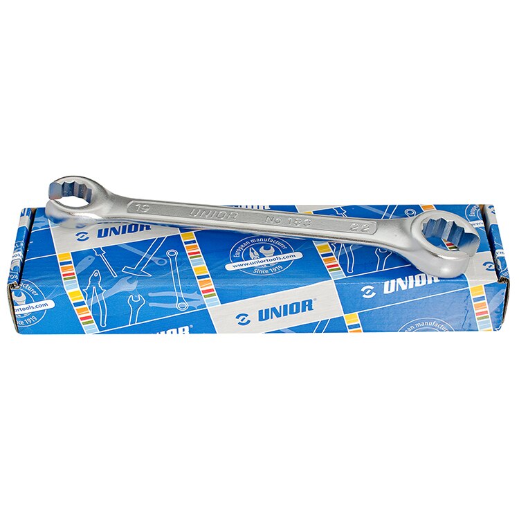 Set de chei inelare dublu cotite in cutie de carton, marca Unior, N0: 8 x 10, 10 x 11, 11 x 13, 12 x 14, 17 x 19, 19 x 22, 22 x 24, 24 x 27, 30 x 32 mm