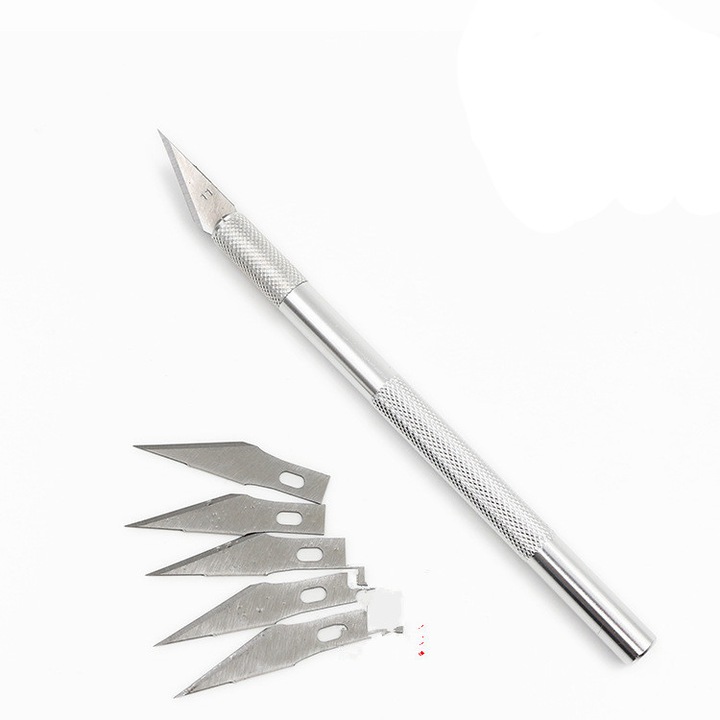 ORIGINAL DEALS Precíziós szike készlet, kés, fémvágó, különféle tevékenységekhez, 5 tartalék pengével, ezüst
