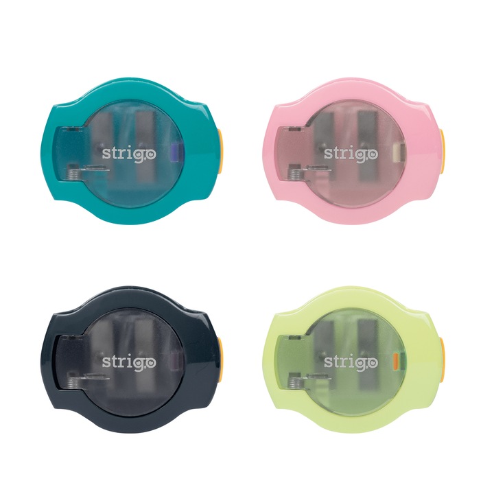 Комплект острилки Strigo, 4 броя, 2 отвора, 4 цвята