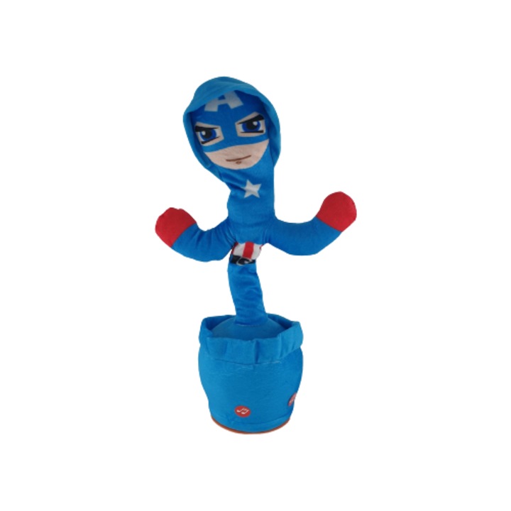 Jucarie Cactus Dansator Captain America Selling Depot, Cablu USB, Acumulator, Danseaza, Imita, Canta, Educativ, Albastru / Rosu