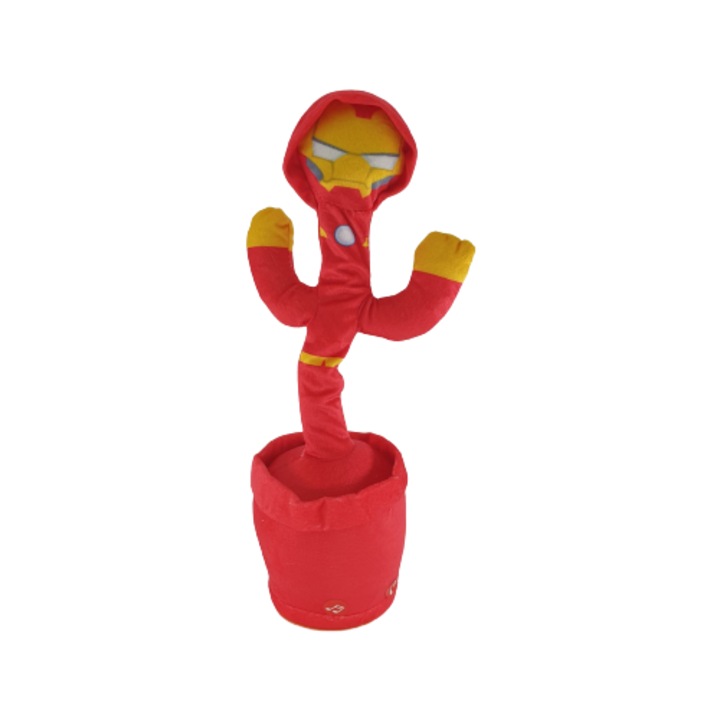 Jucarie Cactus Dansator Iron Man Selling Depot, Cablu USB, Acumulator, Danseaza, Imita, Canta, Educativ, Rosu / Galben