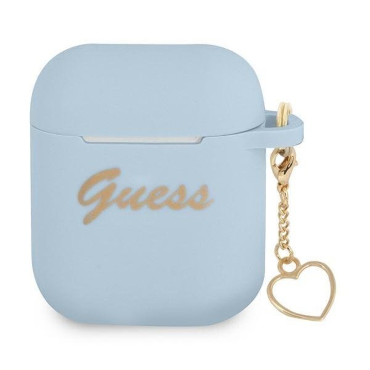 Husa Guess Pentru Airpods 1 / 2, Colectia Charm Heart Silicone, Blue - Gua2lschsb