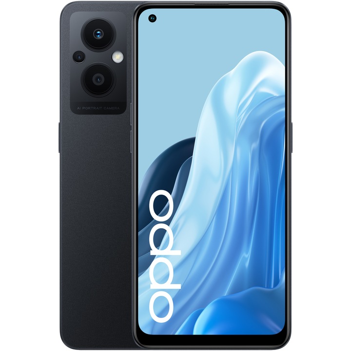 OPPO Reno7 Lite Mobiltelefon, Dual SIM, 128GB, 8GB RAM, 5G, Cosmic Black + OPPO Band Fitness karkötő, Fekete
