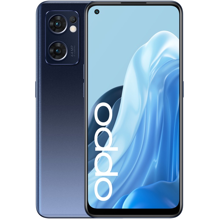 OPPO Reno7 Mobiltelefon, Dual SIM, 256GB, 8GB RAM, 5G, Starry Black + OPPO Band Fitness karkötő, Fekete