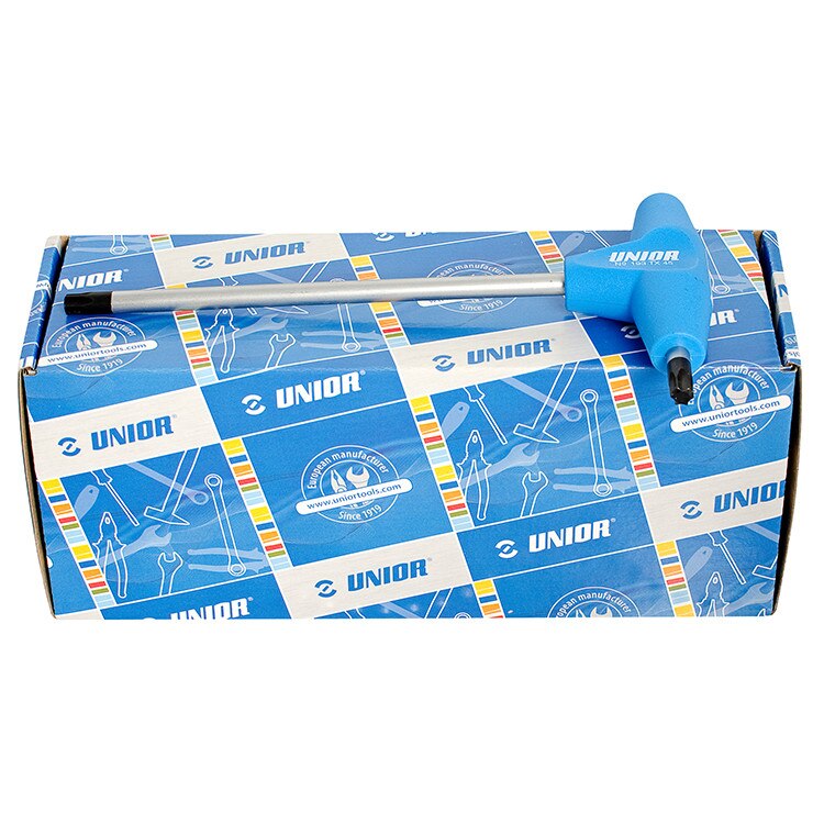 Set de surubelnite profil TX cu maner in T in cutie de carton, marca Unior compus din 10 piese