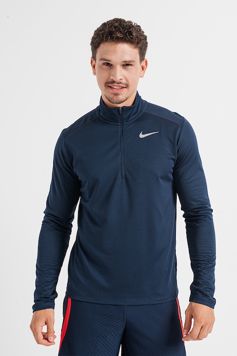 Nike, Блуза за бягане Pacer с Dri-FIT и къс цип, Тъмносин