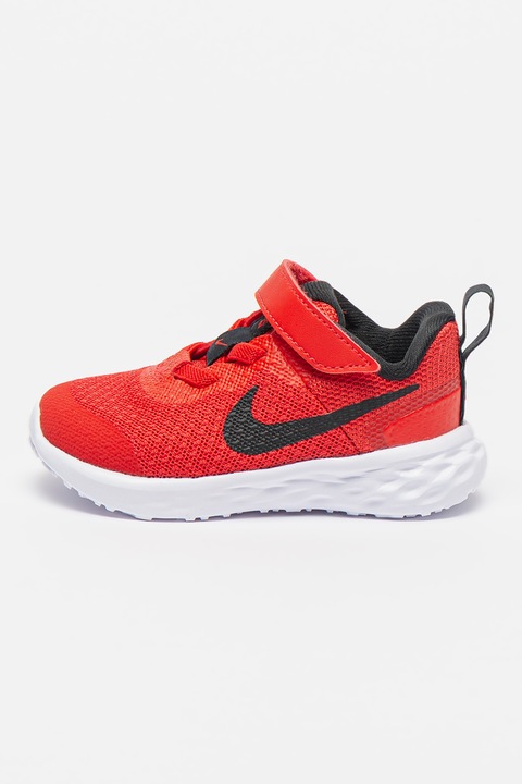 Nike, Pantofi sport usori cu velcro Revolution 6, Negru, Rosu vermillion, 18.5 EU